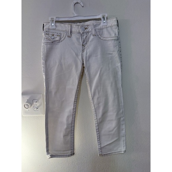 True Religion Denim - True Religion White Brown Gold Stitching Capri‎ Jeans Size 28 NWOT